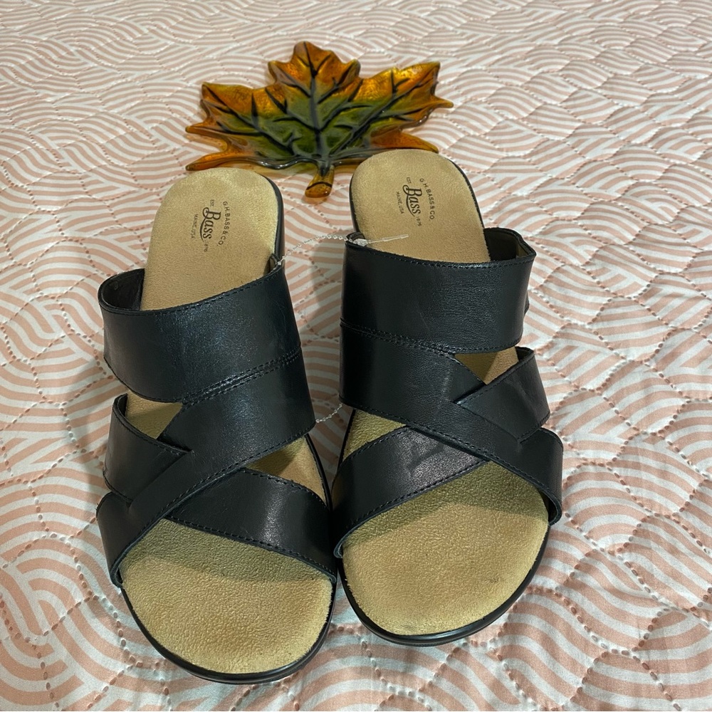 G.H. Bass & Co. Mabel Wedge Sandals BLACK SIZE 9 W - Picture 2 of 12
